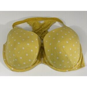 Lane Bryant Cacique Bra Yellow With White Polka Dots 36F Front Closure Lace Back